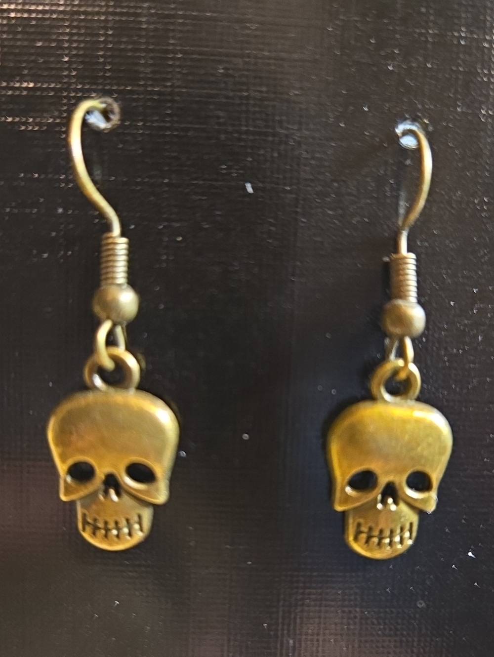 Brass Skull Dangle Earrings - Gold Tone Womens Jewelry